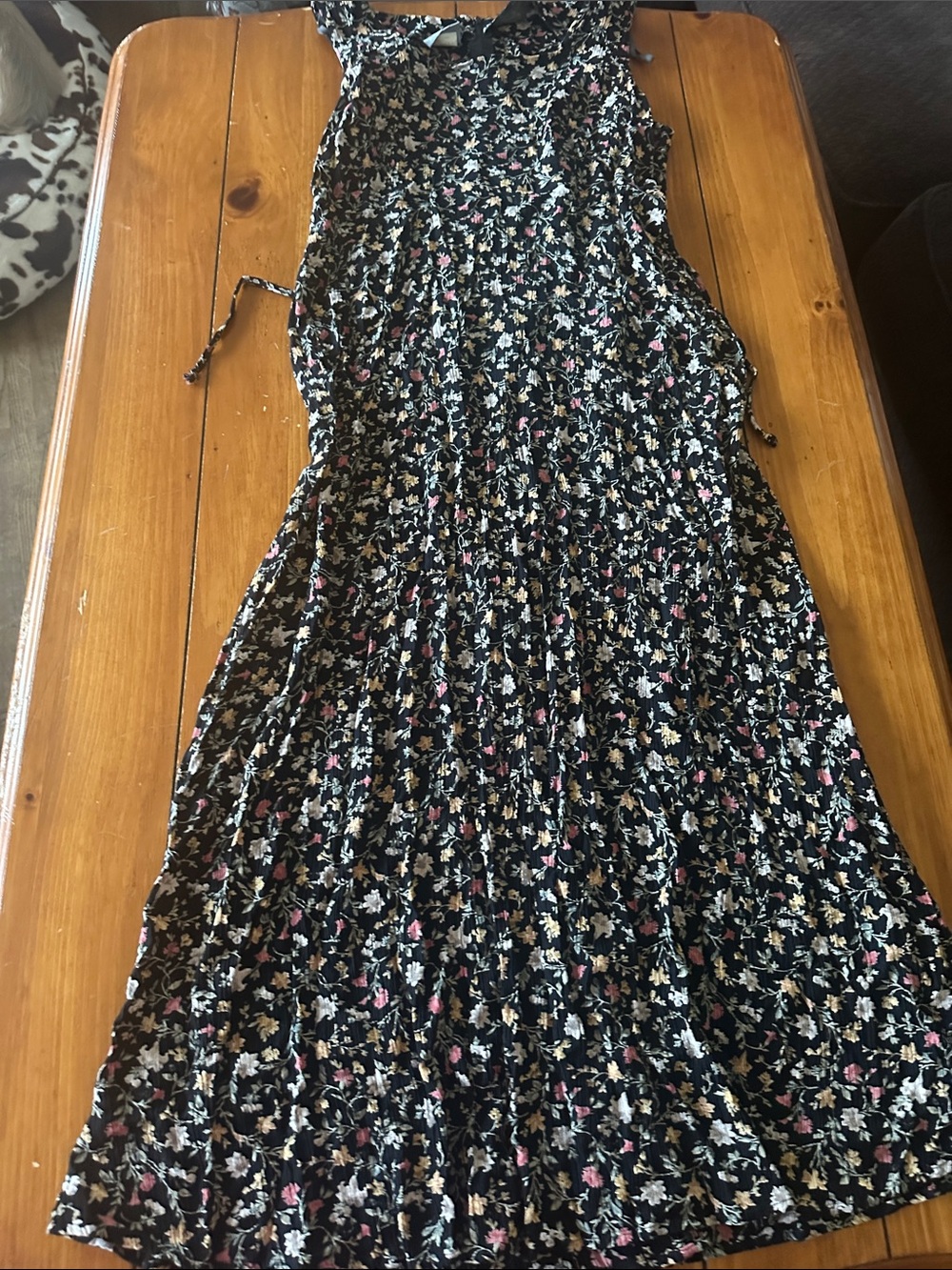 Vintage Rabbit Rabbit Rabbit Black Floral Midi Dress with Pink & Cream Accents